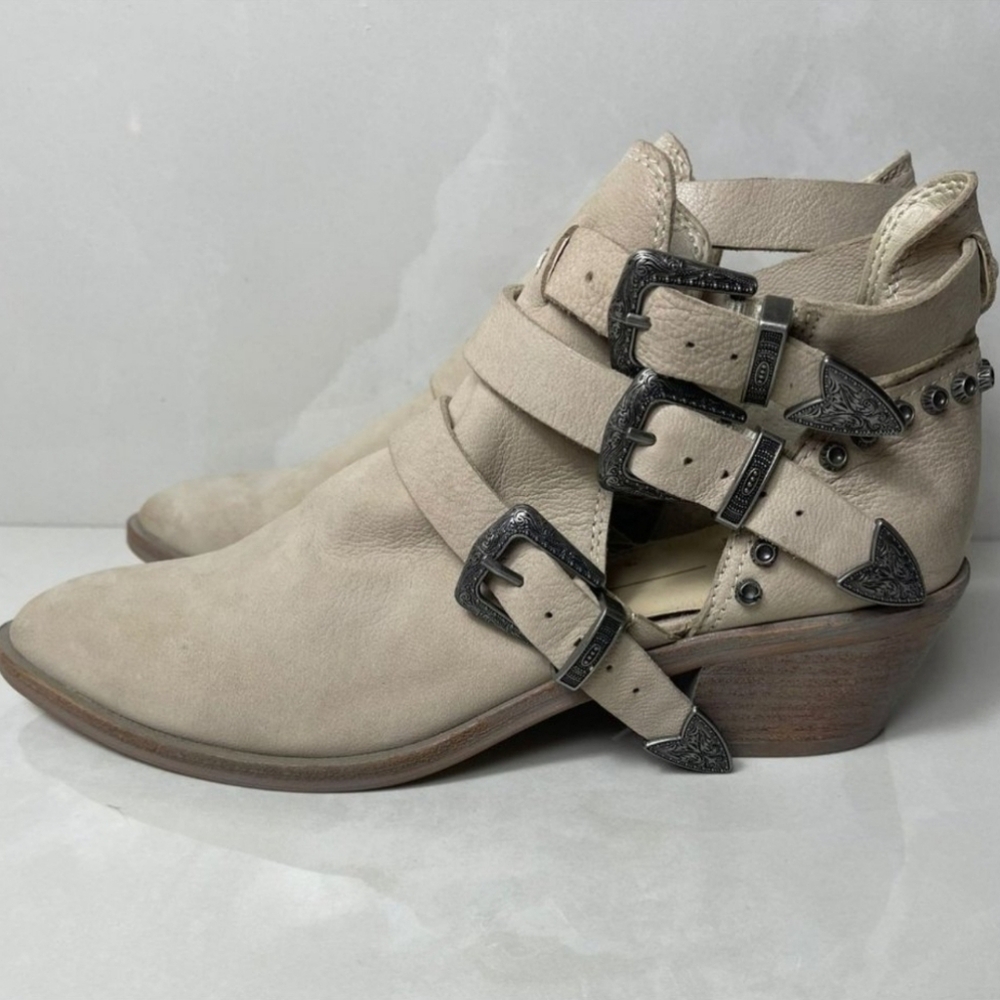 Western Buckle/Studded Leather Ankle Boots